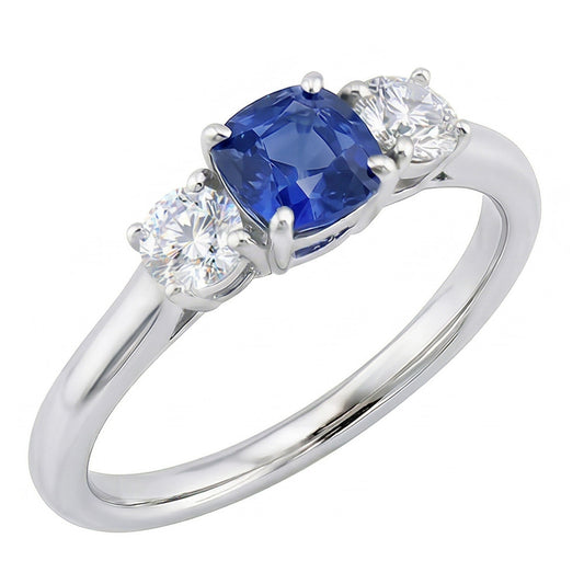 Gold Cushion Three Stone Ring 1.25 Carats Round Natural Earth Mined Diamond Jewellery