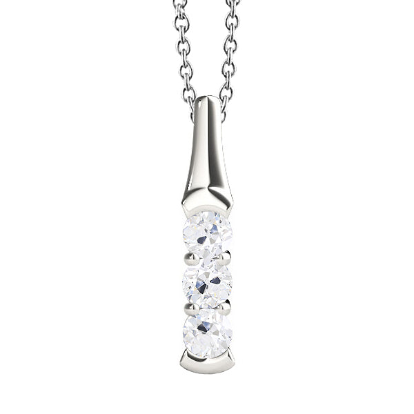Gold Diamond Three Stone Natural Pendant Round Old Cut Prong Set 1.50 Carats