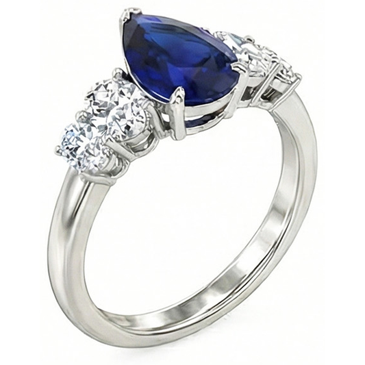 Gold Gemstone 5 Stone Sri Lankan Sapphire & Natural Earth Mined Diamond Ring 3.50 Carats