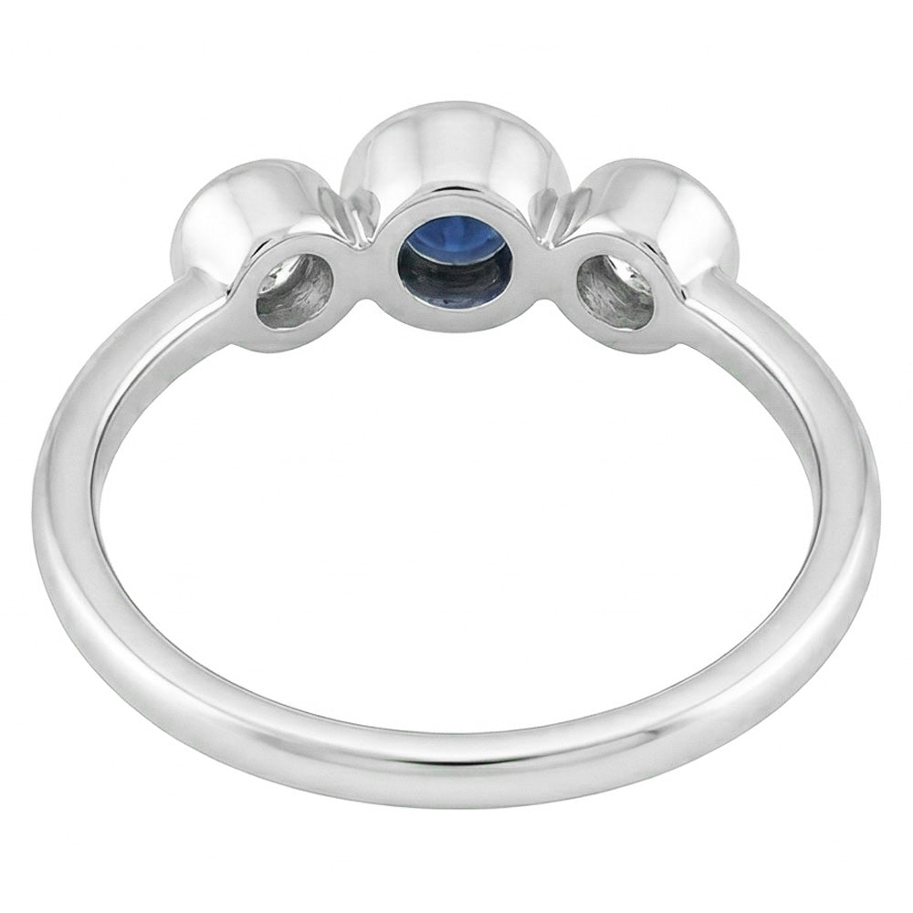 Gold Gemstone Ring Bezel Set Natural Earth Mined Diamonds & Sapphire 3 Stone 1.50 Carats