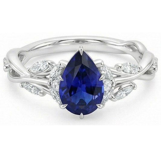 natural pear sapphire 7.25ct ring close up detail