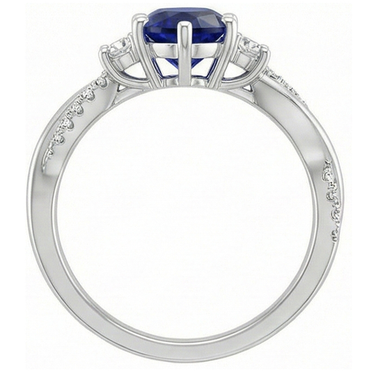 Gold Gemstone Ring Pear Blue Sapphire & Round Natural Earth Mined Diamonds 5.50 Carats