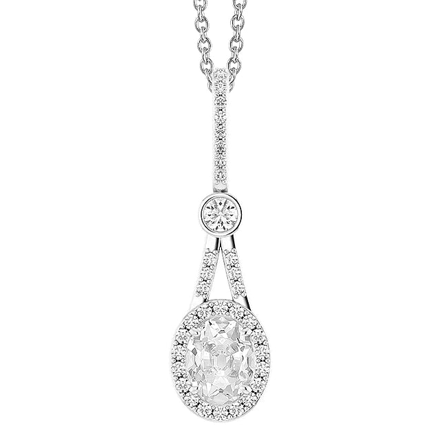 Gold Halo Real Diamond Pendant Round & Oval Old Cut Split Shank 3 Carats