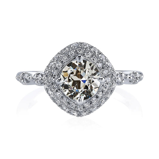 Gold Halo Round Old Miner Natural Diamond Ladies Ring Prong Set 4 Carats