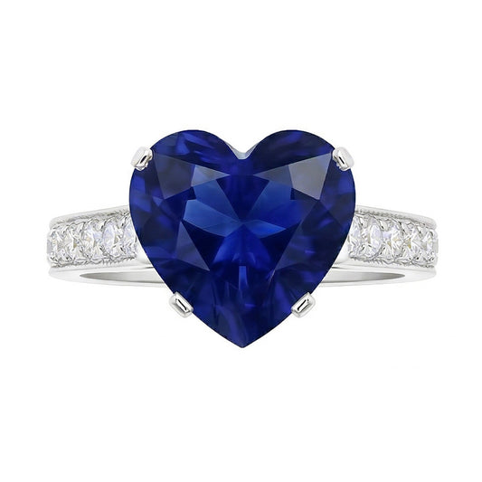 Gold Heart Ceylon Sapphire Natural Earth Mined Diamond Engagement Ring 4 Carats