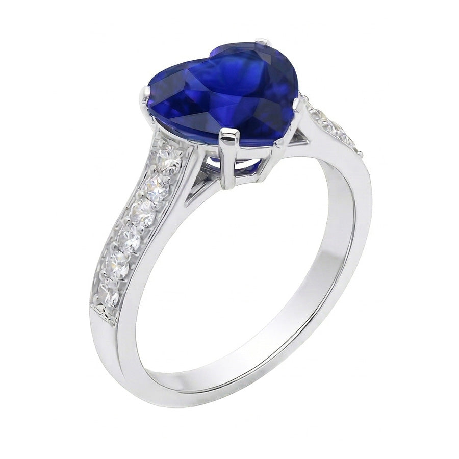 Gold Heart Ceylon Sapphire Natural Earth Mined Diamond Engagement Ring 4 Carats