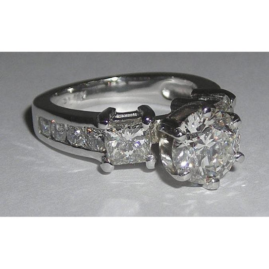 Gold High Quality Three Stone Real Diamond 4.01 Ct. Engagement Ring