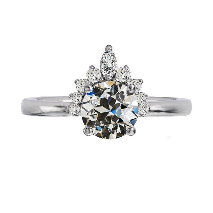 Gold Marquise & Round Old Miner Genuine Diamond Ring Crown Style 4 Carats