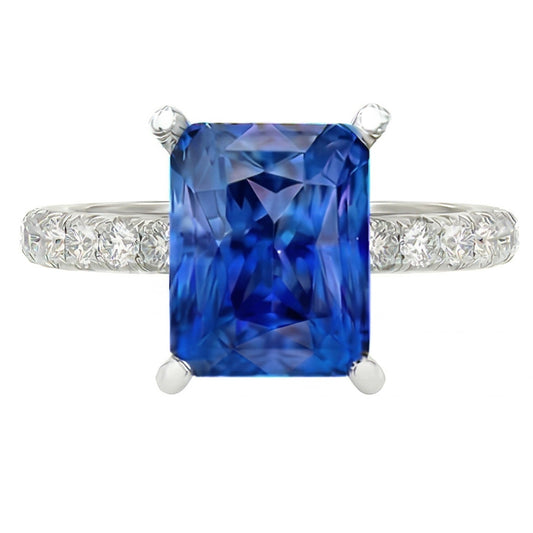Gold Natural Earth Mined Diamond Ring 3 Carats Prong Set Ceylon Sapphire Gemstone Jewellery
