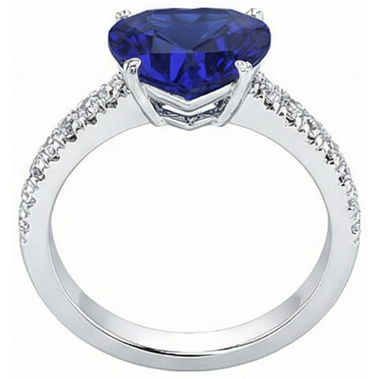 Gold Natural Earth Mined Diamond Ring Heart Shaped Blue Sapphire Gemstone 5 Carats
