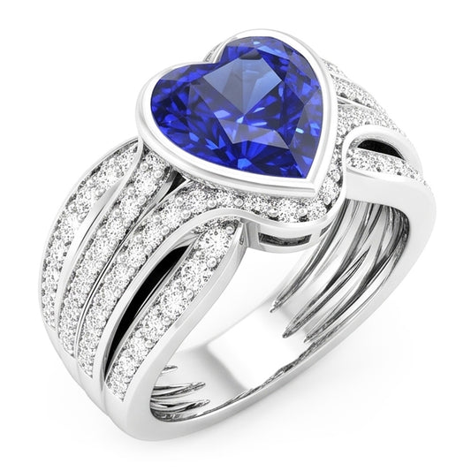 Gold Natural Earth Mined Diamond Sapphire Ring With Jacket 4.50 Carats Bezel & Pave Set