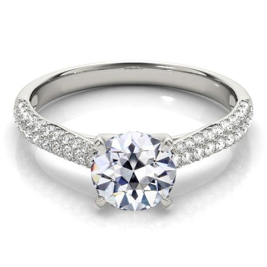 Gold Old Mine Cut Real Diamond Ring Double Row Pave Set Jewelry 4.50 Carats