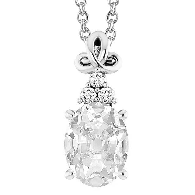 Gold Oval Old European Real Diamond Pendant 5.50 Carats Slide Prongs Set