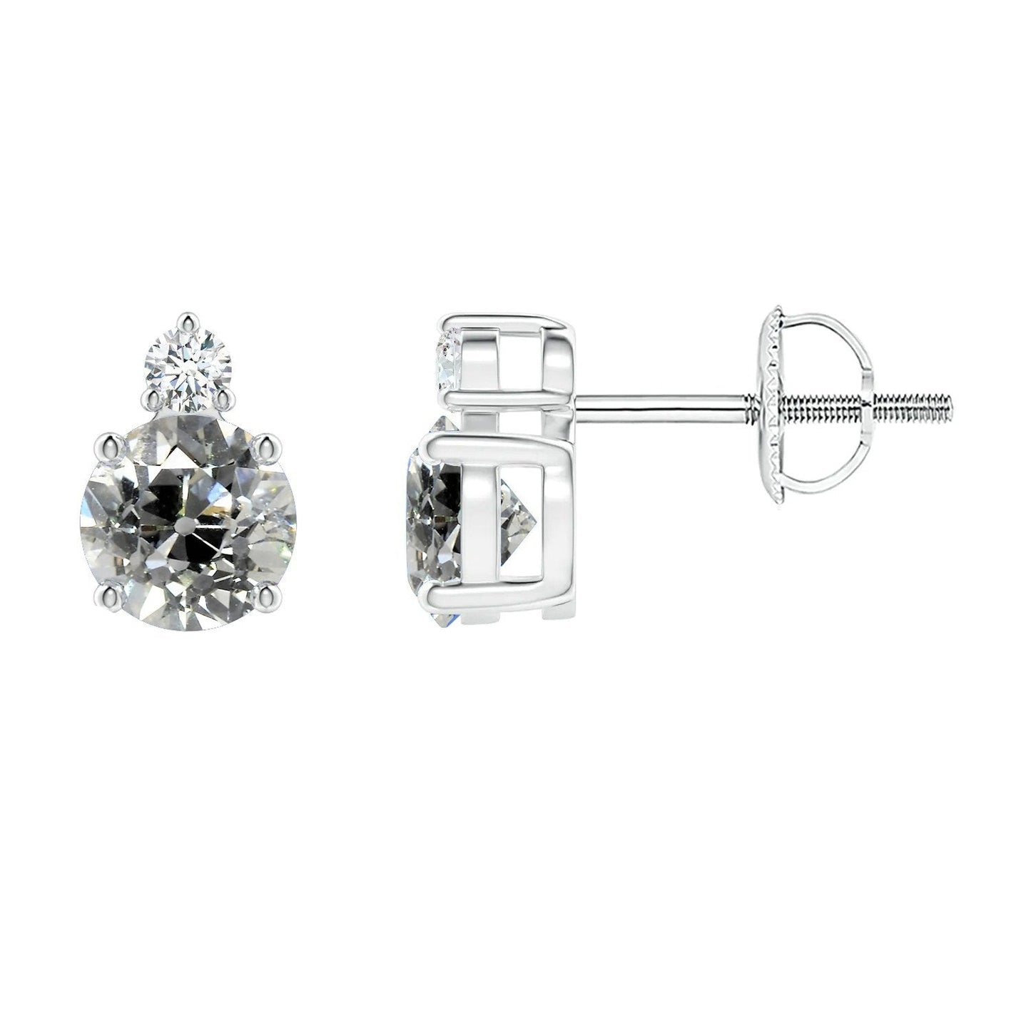 Gold Real Natural Earth Mined Diamond Studs Round Old Miner 2 Stone 3.50 Carats Screw Backs