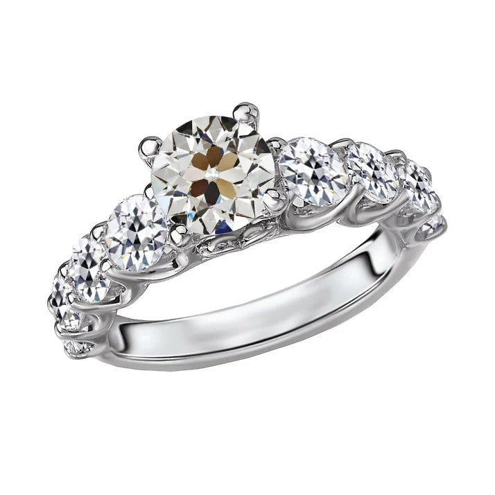 Gold Round Old Cut Real Diamond Ring Shared Prong 8 Carats
