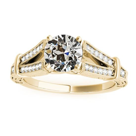 Gold Round Old European Real Natural Earth Mined Diamond Ring Split Shank 4 Carats