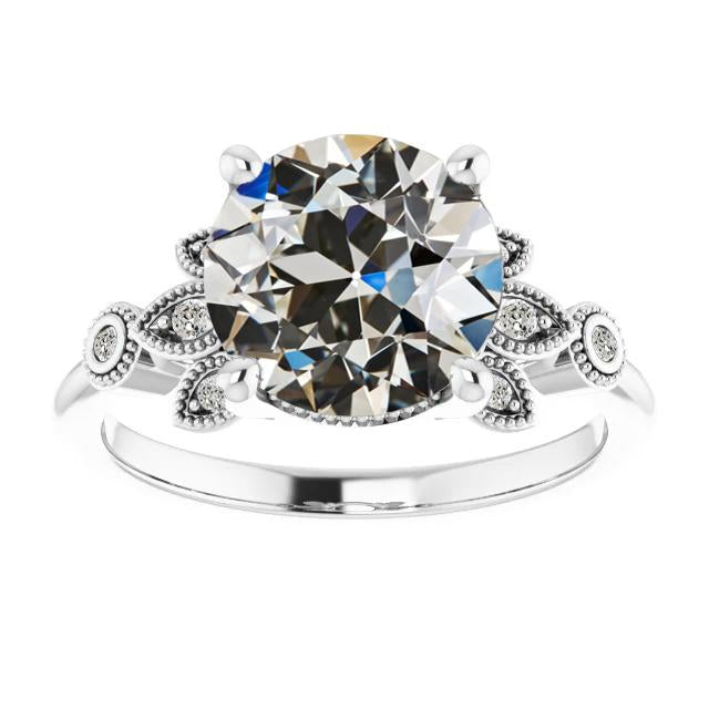 Gold Round Old Mine Cut Real Diamond Engagement Ring 5 Carats