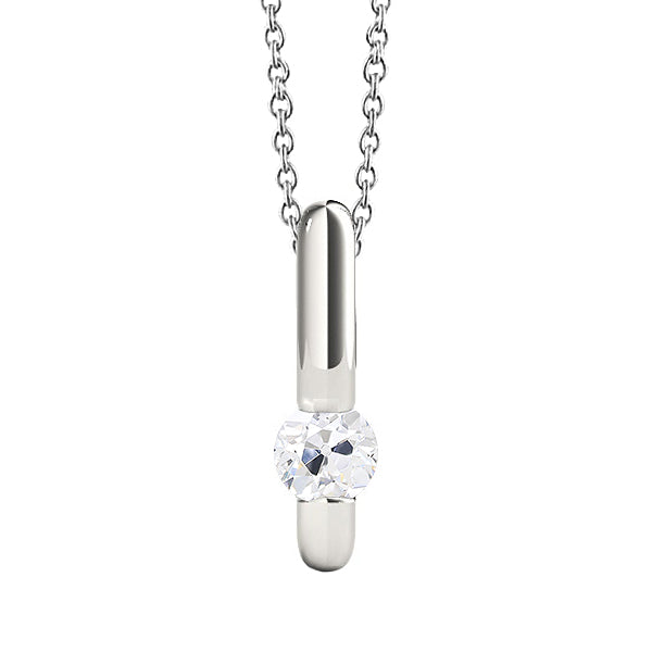 Gold Solitaire Diamond Pendant With Chain Round Old Miner Real 1 Carat