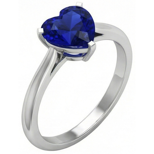 Gold Solitaire Heart Sri Lankan Sapphire Ring Prong Set 2 Carats