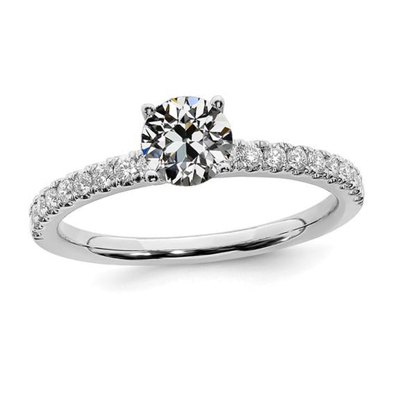 Gold Solitaire Ring With Accents Round Old Mine Cut Real Diamond 3 Carats