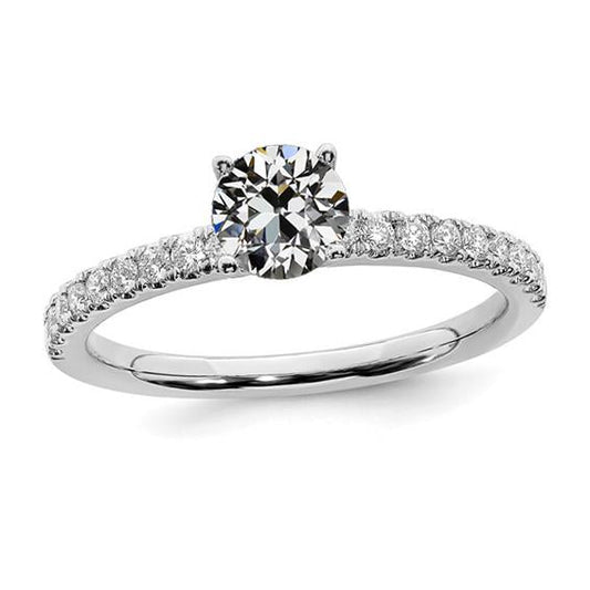 Gold Solitaire Ring With Accents Round Old Mine Cut Real Diamond 3 Carats