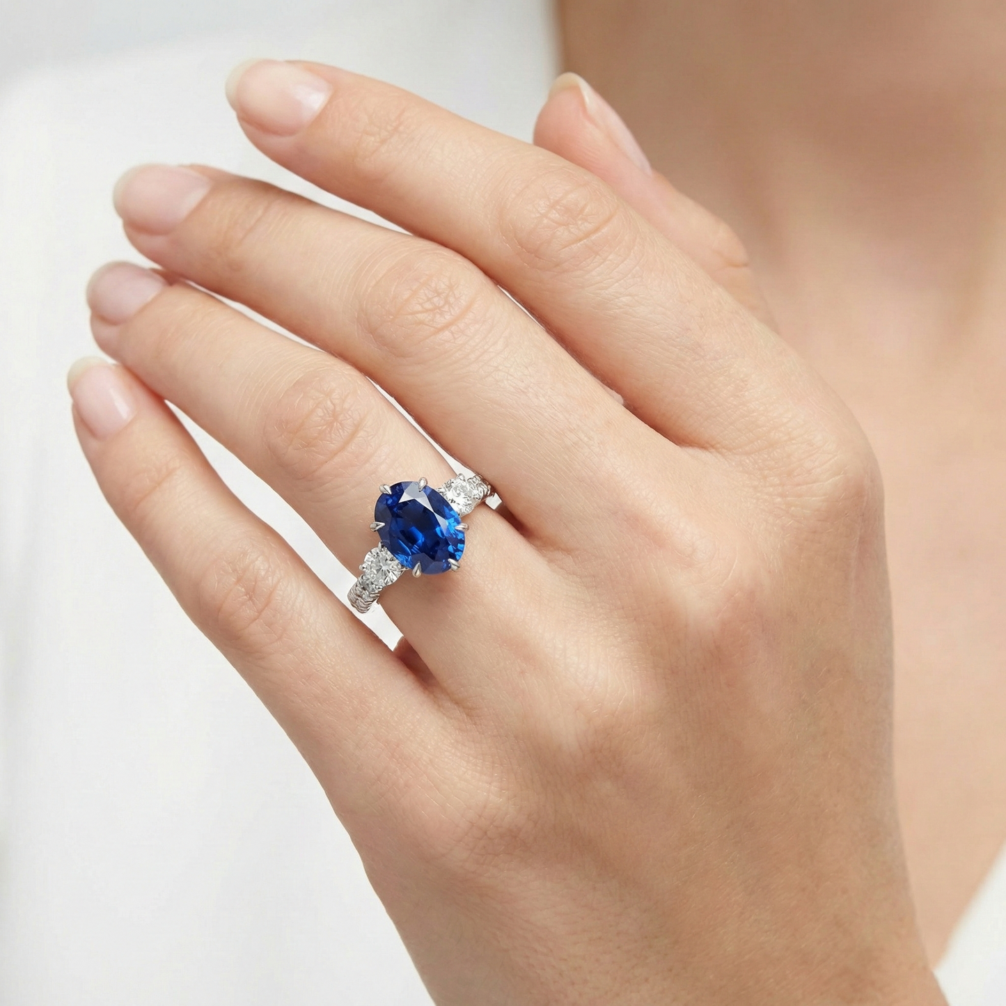 Gold Anniversary Solitaire Blue Sapphire With Accents Ring 4.50 Carats