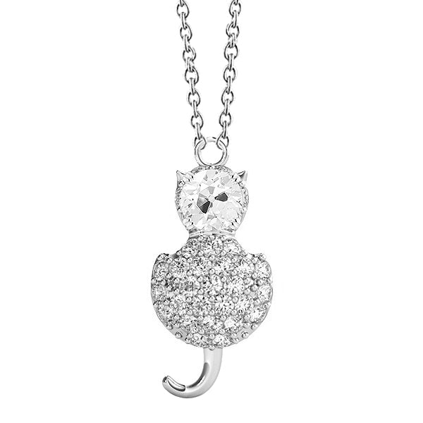 Fine Diamond Antique Cushion Drop Pendant in 14 Karat White Gold – main view