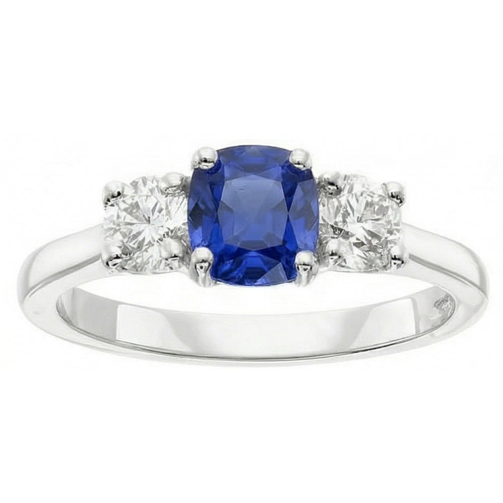 Gold Three Stone Engagement Ring Radiant Sapphire 2 Carat Natural Earth Mined Diamonds