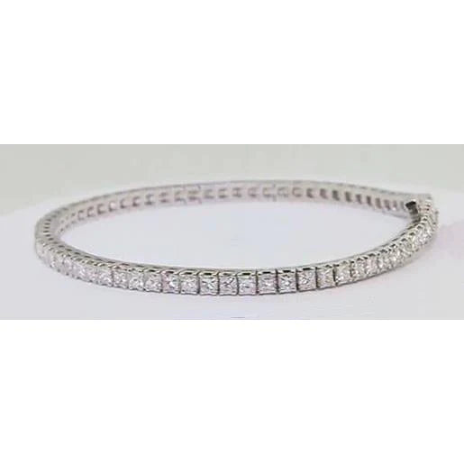 Gorgeous 7 Carats Princess Cut Real Diamond Tennis Bracelet Gold 14K