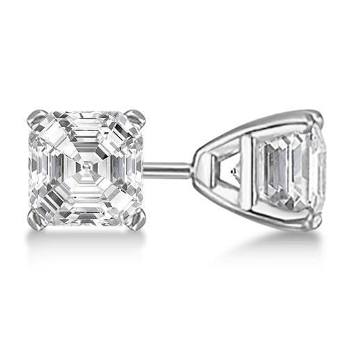 Gorgeous Asscher Cut Real Diamond Stud Earrings 2 Carats White Gold 14K