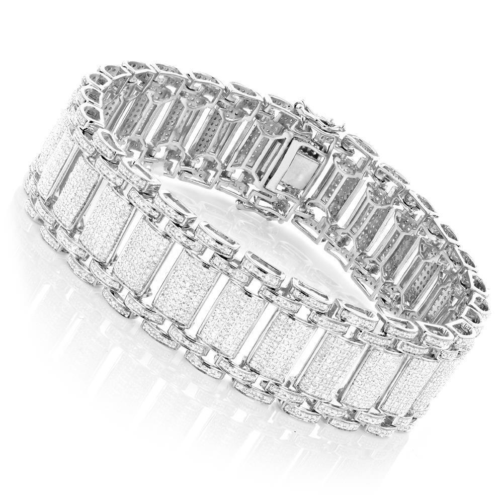 Gorgeous Round 43 Carats Genuine Diamond Men Bracelet White Gold 14K