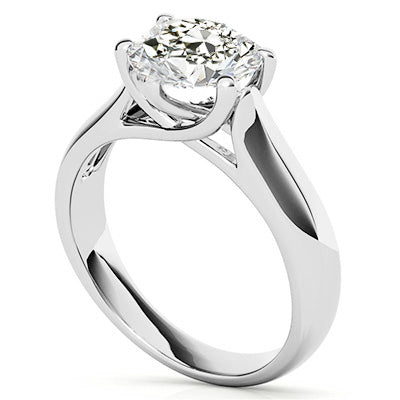 Fine Diamond Old Mine Cut Single Stone Ring in 14 Karat White Gold – front view