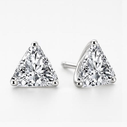 Gorgeous Trilliant Cut Real Natural Earth Mined Diamond 2 Carats Stud Women Earring White Gold