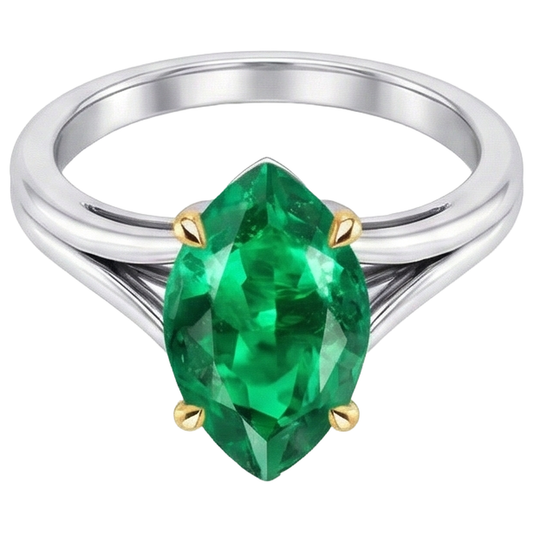 Colombian Emerald Gemstone Ring 3-ct Two-Tone 14K Gold – front view