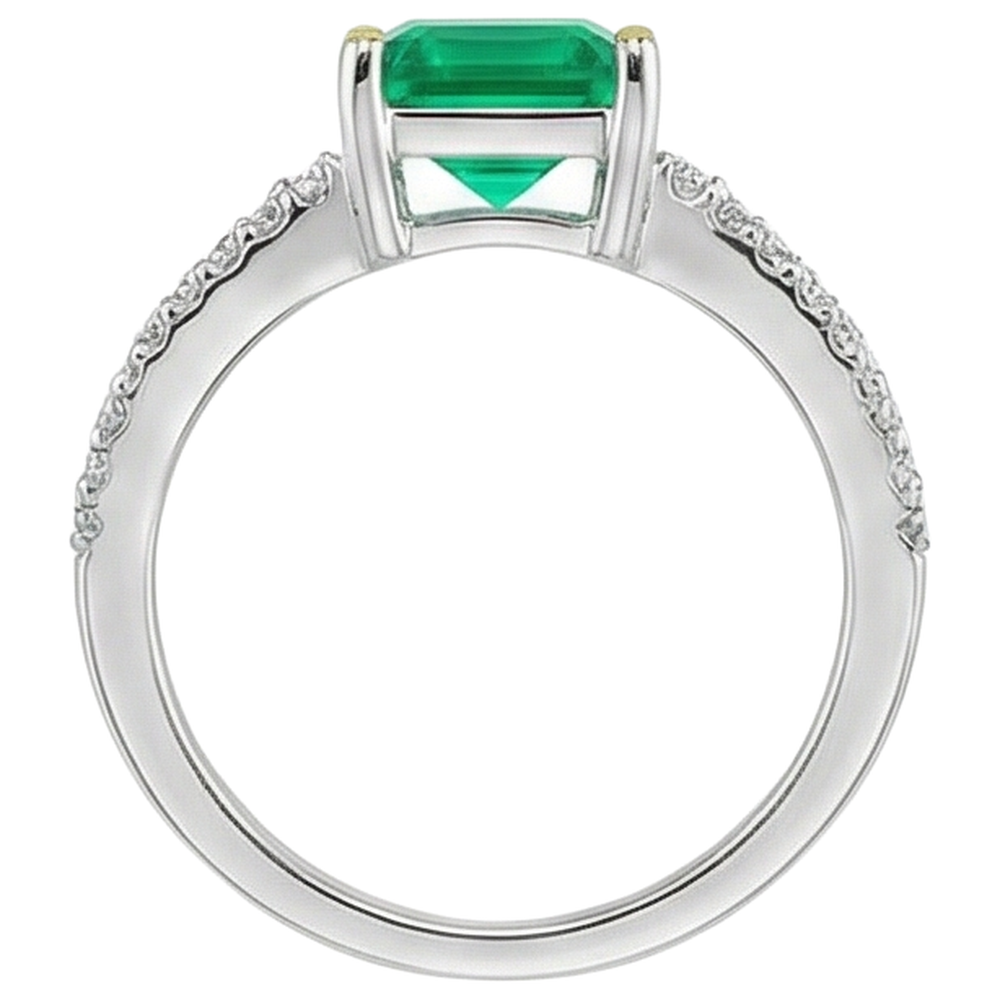 Colombian Emerald Emerald Cut Precious Stone Ring in 14 Karat Two Tone Gold – back view