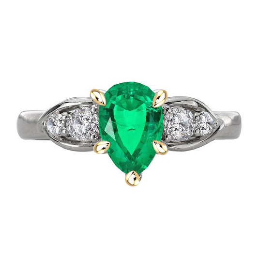 Natural Fine Emerald Colored Stone Ring 2 ct Two-Tone 14K Gold – main view