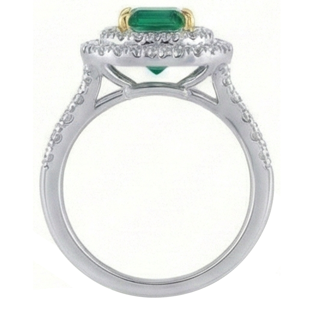 Green Emerald Natural Earth Mined DIAMOND ( NOT LAB GROWN ) Engagement Ring Two Tone 3.70 Carats
