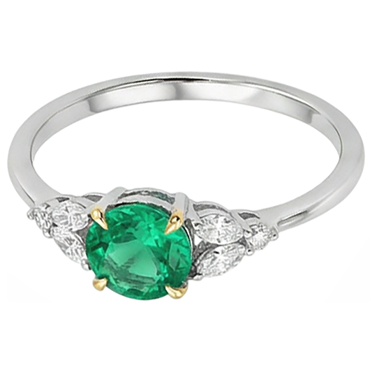 Round Cut Fine Emerald ring in Two-Tone 14K Gold – front view