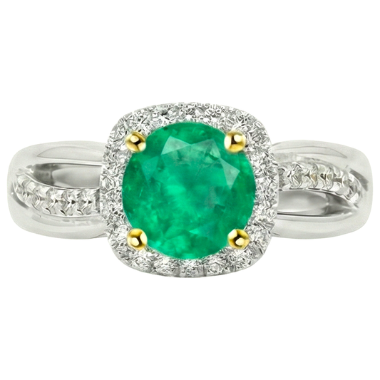 Precious Stone Ring Two-Tone 14K Gold with Emerald – front view