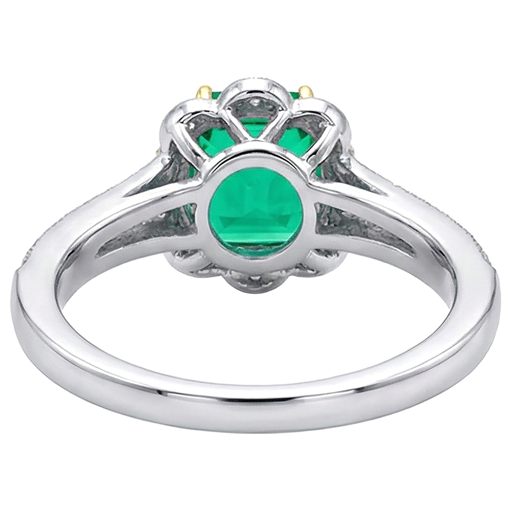 Fine Emerald Precious Stone Ring 3.50-ct 14 Karat Two Tone Gold – top view