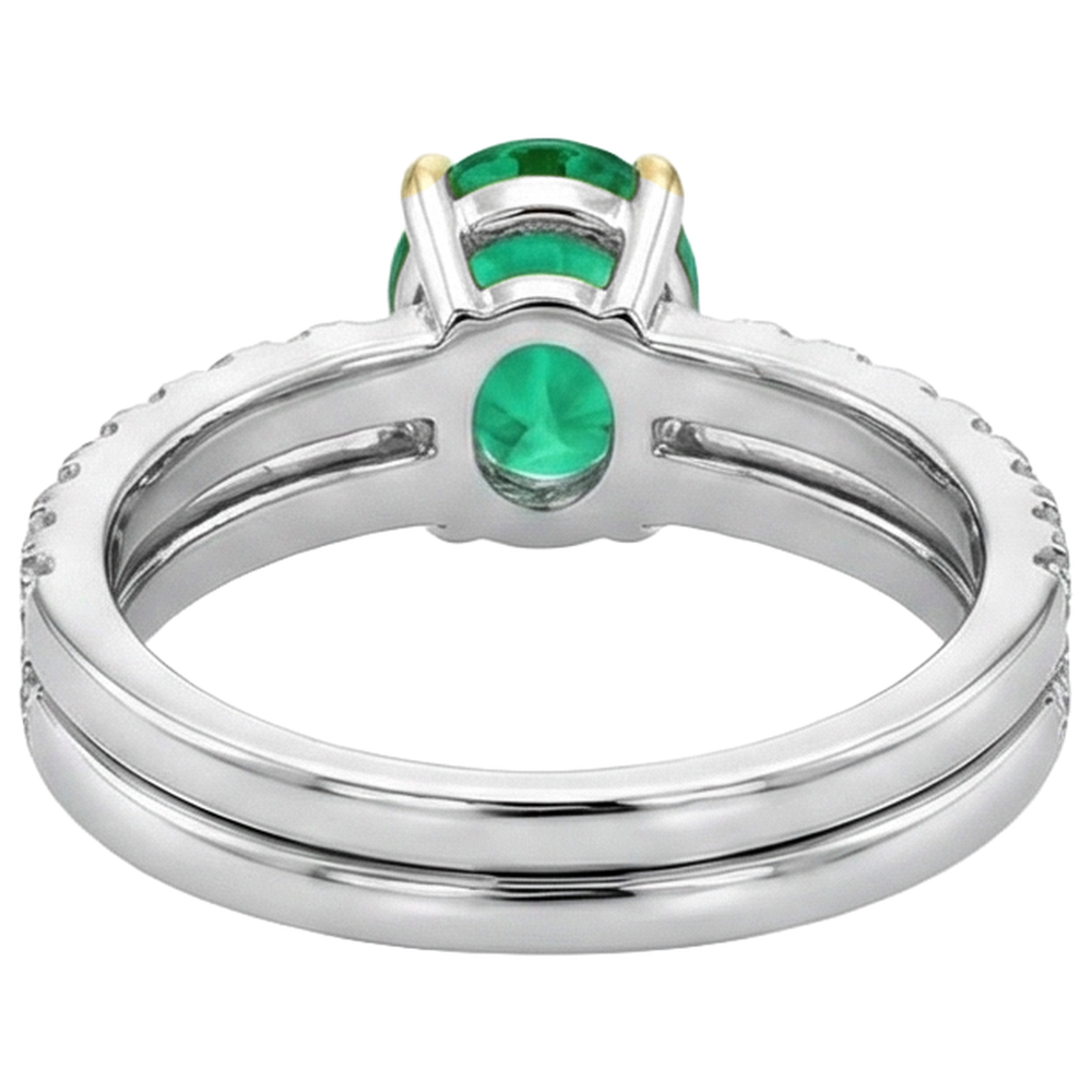 Authentic Colombian Emerald Precious Stone Ring 2.50 ct 14 Karat Two Tone Gold – back view