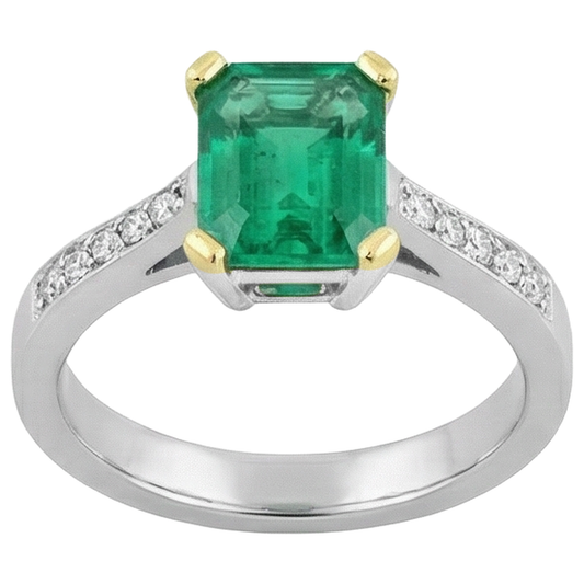 Gemstone Ring 14 Karat Two Tone Gold with Colombian Emerald – front view