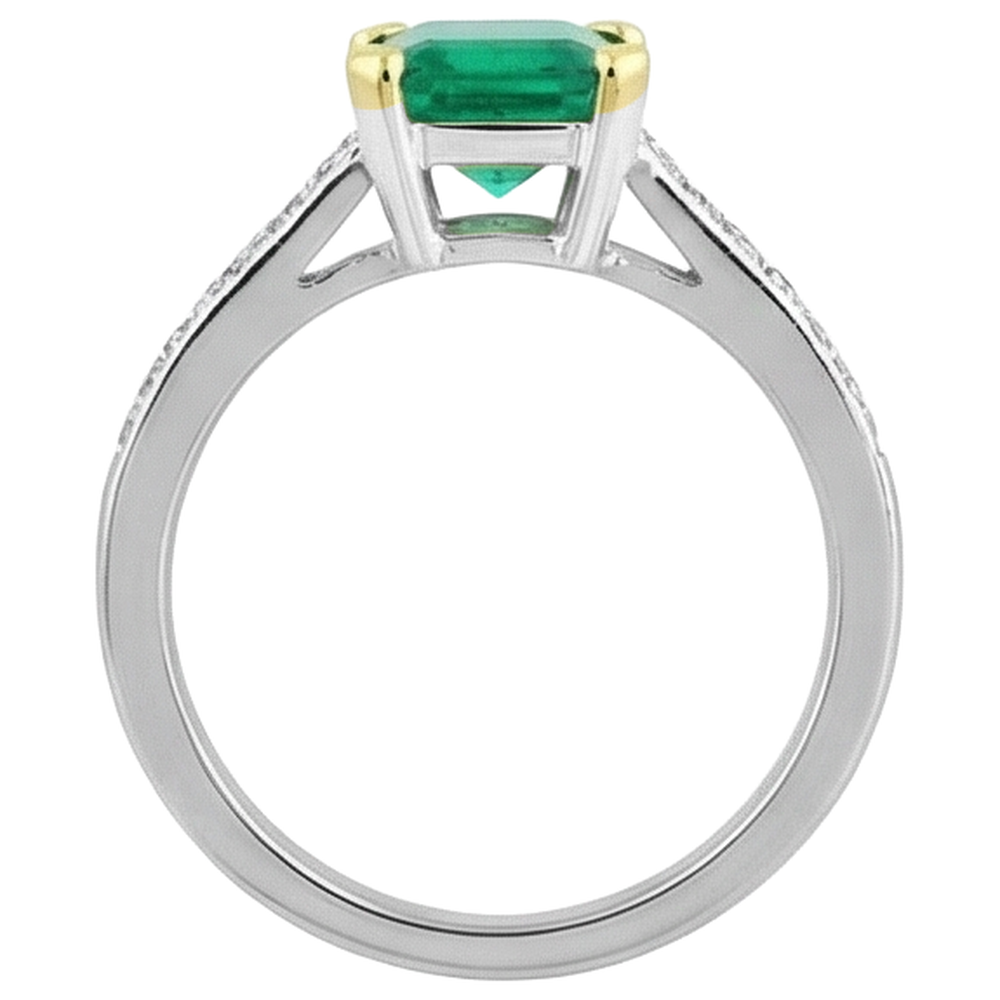 Colombian Emerald Gemstone Ring 2-ct 14 Karat Two Tone Gold – back view