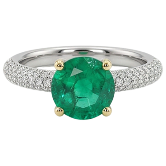Precious Stone Ring 14K Two Tone Gold with Emerald – front view