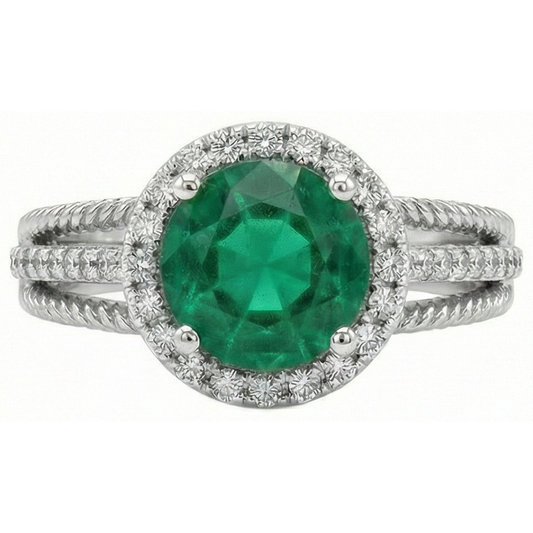 Green Emerald With Natural Earth Mined Diamonds 3.60 Carats Wedding Ring 14K White Gold