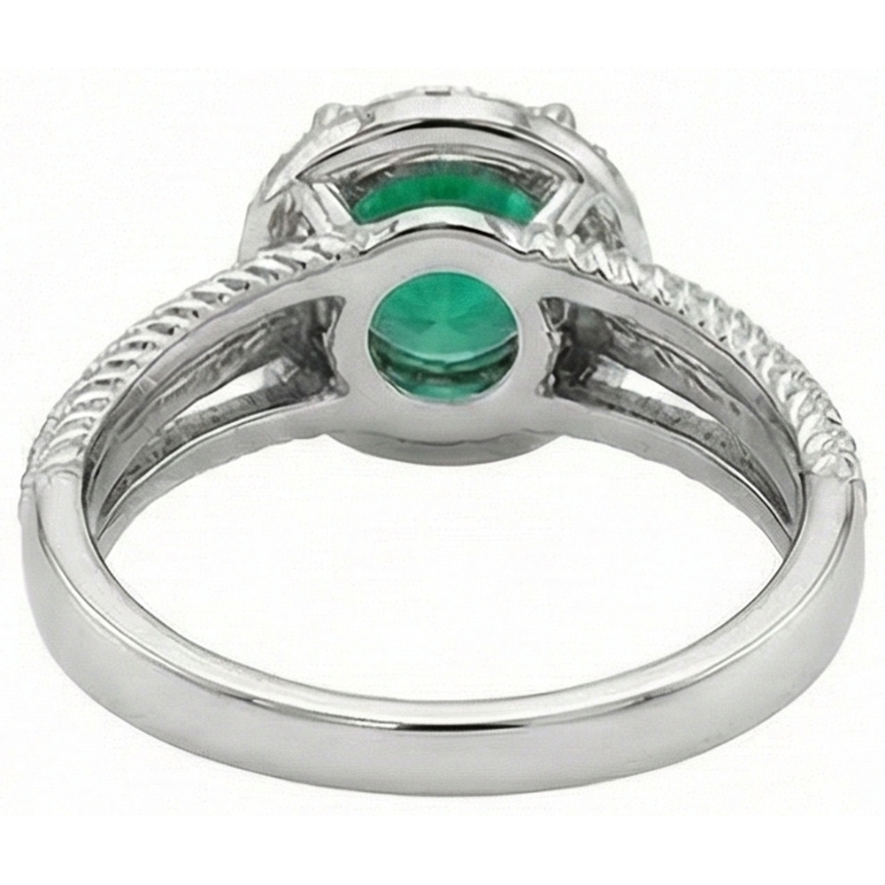 Green Emerald With Natural Earth Mined Diamonds 3.60 Carats Wedding Ring 14K White Gold