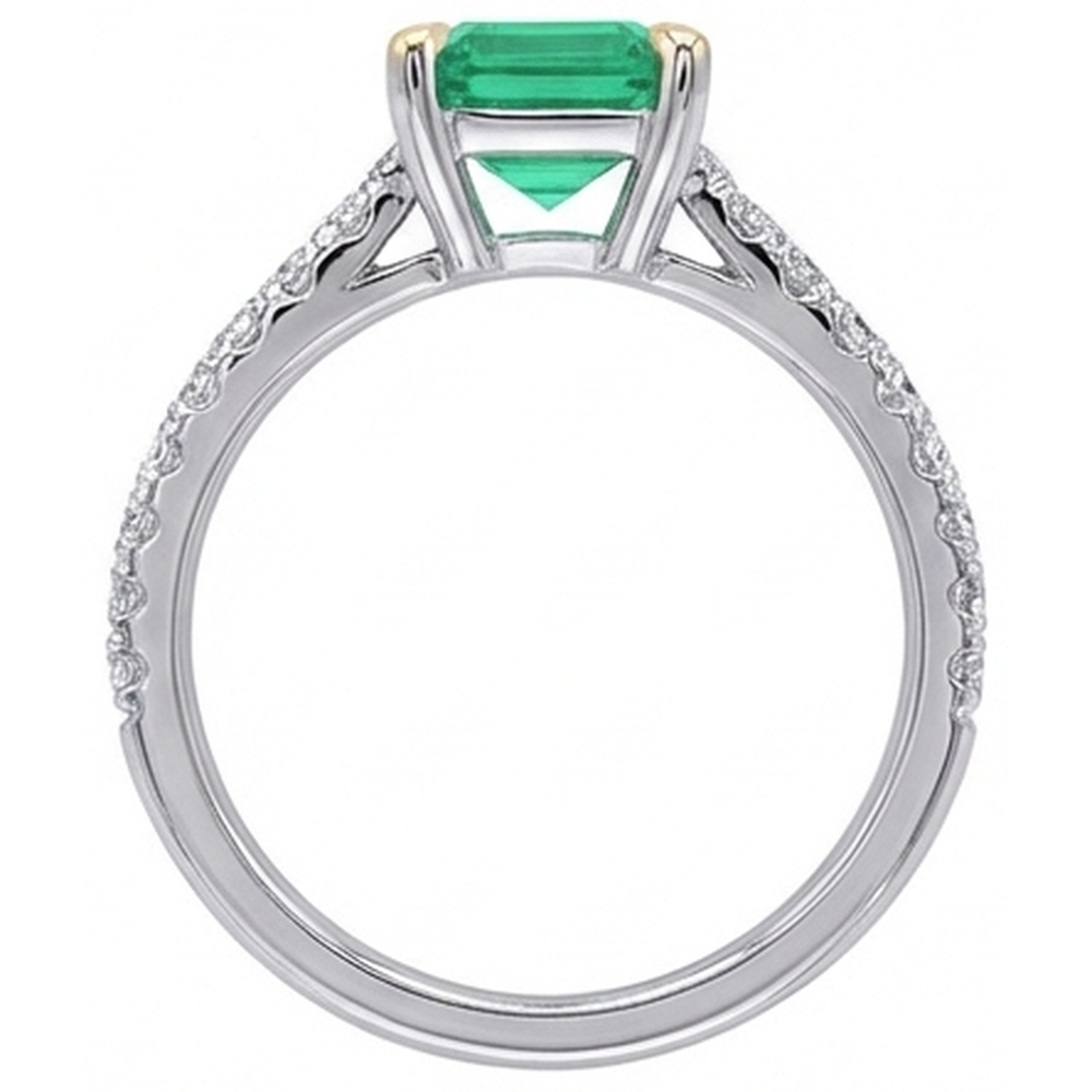 Emerald Colored Stone Ring 2.50-ct 14 Karat Two Tone Gold – top view
