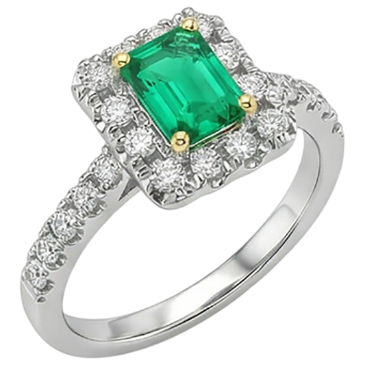 Emerald Gemstone Ring 2-ct Two-Tone 14K Gold – front view