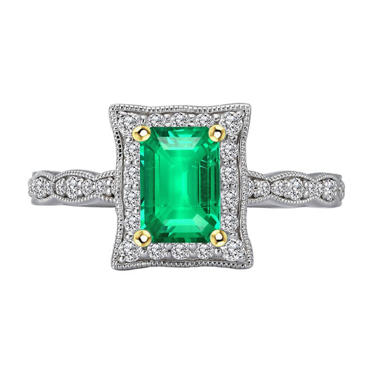 Natural Fine Emerald Precious Stone Ring 2.50 ct 14 Karat Two Tone Gold – main view