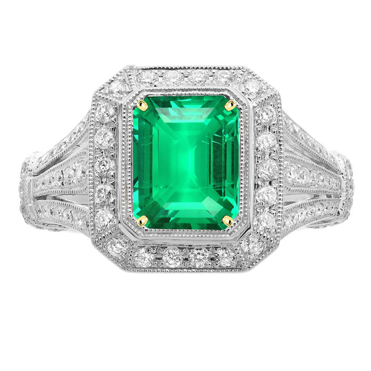 Emerald Emerald Cut Gemstone Ring in 14 Karat Two Tone Gold – main view